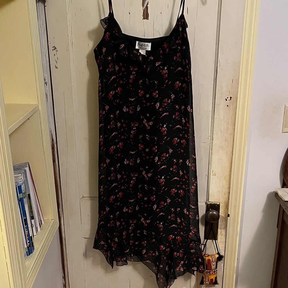 Mary McFadden Black and Red Asymmetrical Dress